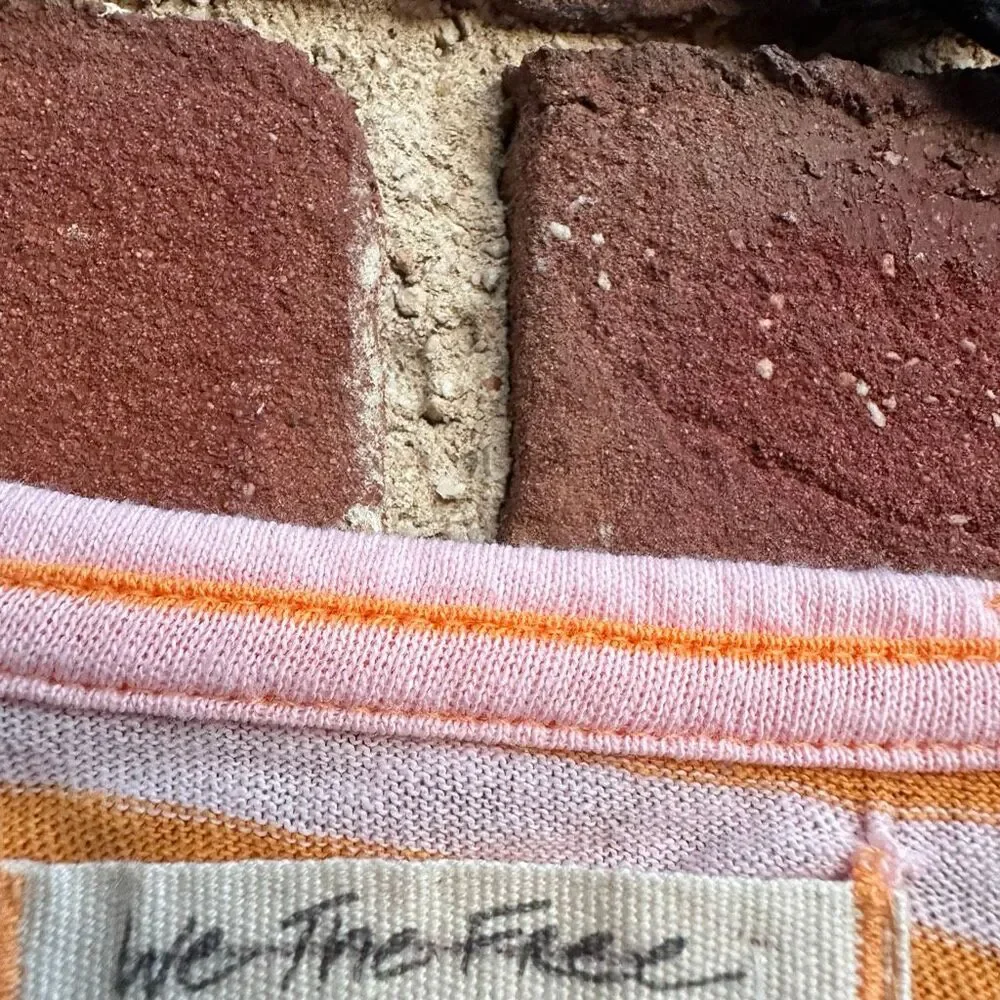 Free People X We The Free Angel Striped Tee pink orange size XS NEW